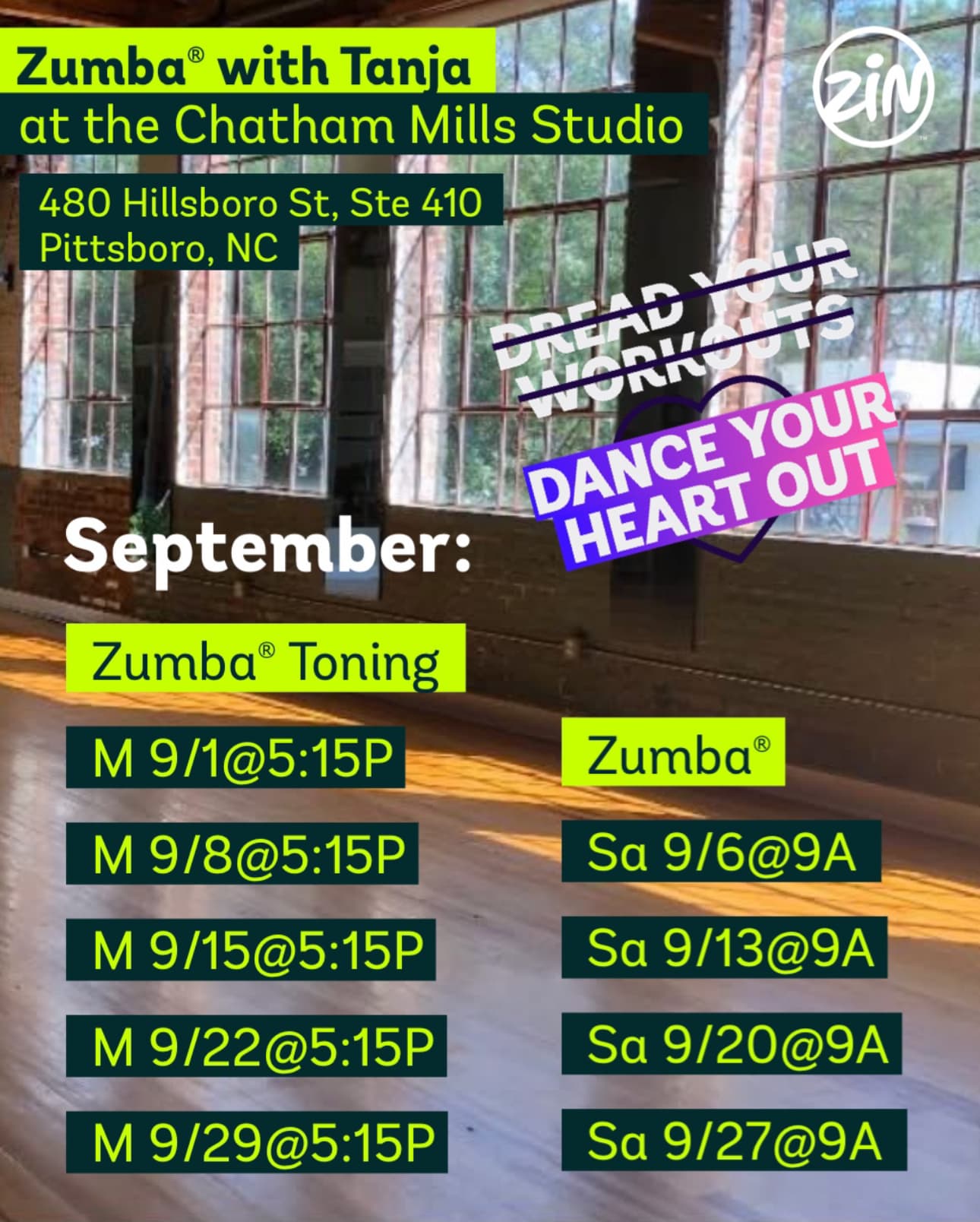 September schedule at Chatham Mills Studio